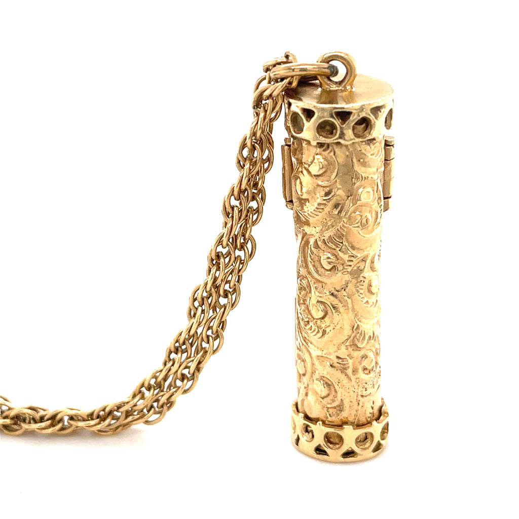 14k Yellow Gold & Blue Enamel Mezuzah Pendant Necklace, Chain Length 30"