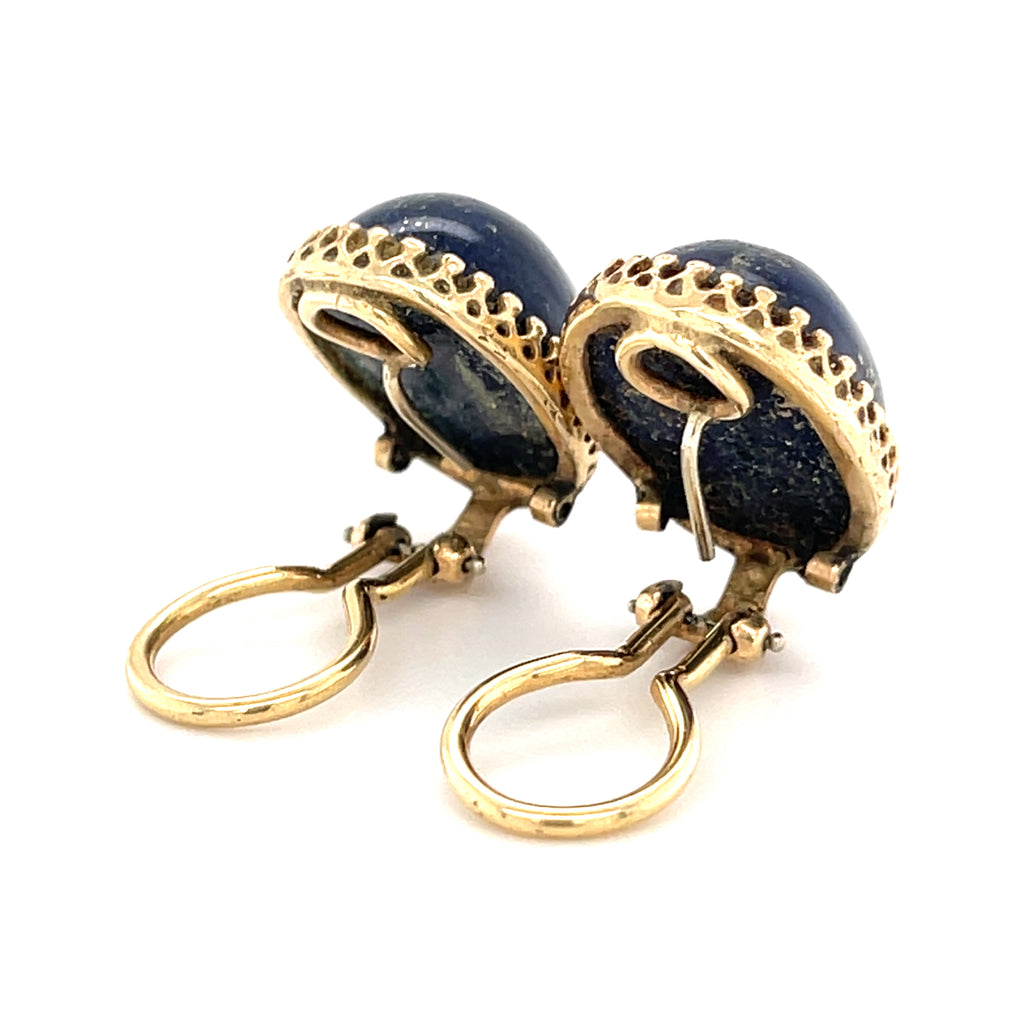 14k Yellow Gold & Lapis Lazuli Cabochon Stud Earrings, 9.7g