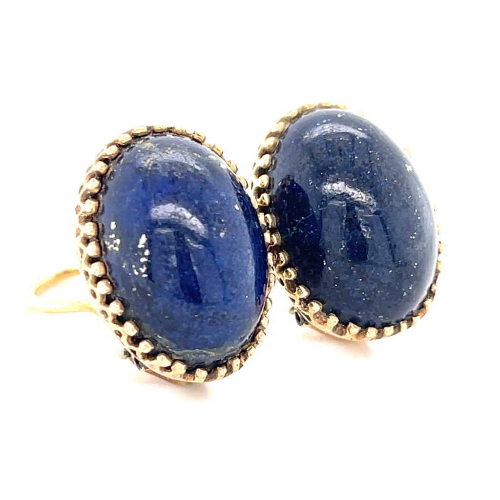 14k Yellow Gold & Lapis Lazuli Cabochon Stud Earrings, 9.7g