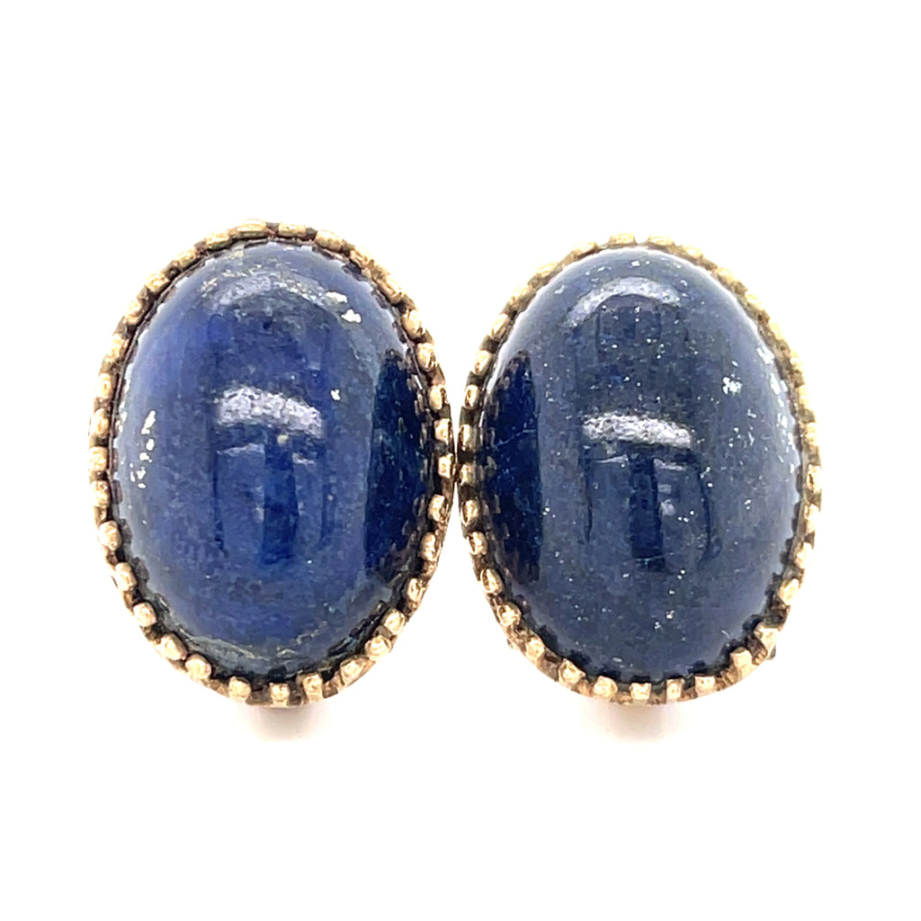 14k Yellow Gold & Lapis Lazuli Cabochon Stud Earrings, 9.7g