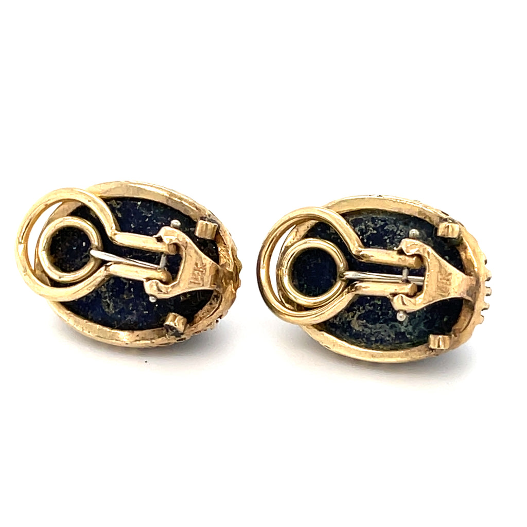 14k Yellow Gold & Lapis Lazuli Cabochon Stud Earrings, 9.7g