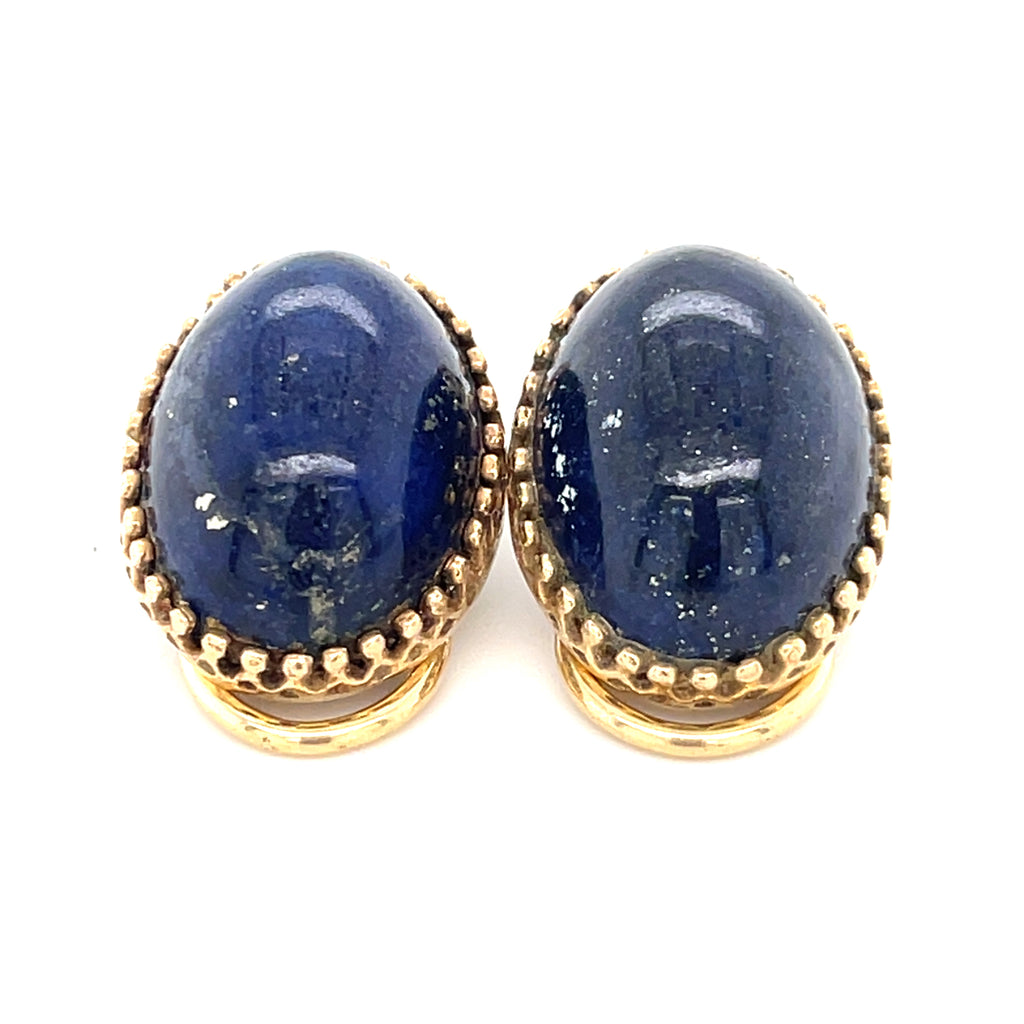 14k Yellow Gold & Lapis Lazuli Cabochon Stud Earrings, 9.7g