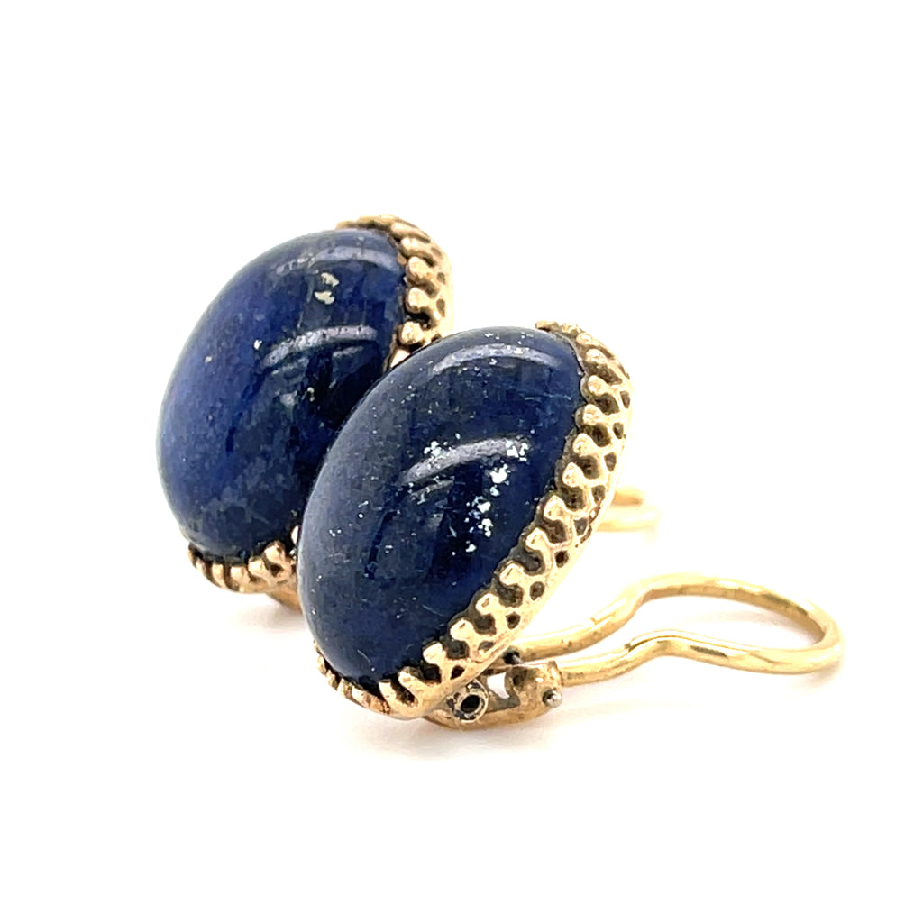 14k Yellow Gold & Lapis Lazuli Cabochon Stud Earrings, 9.7g