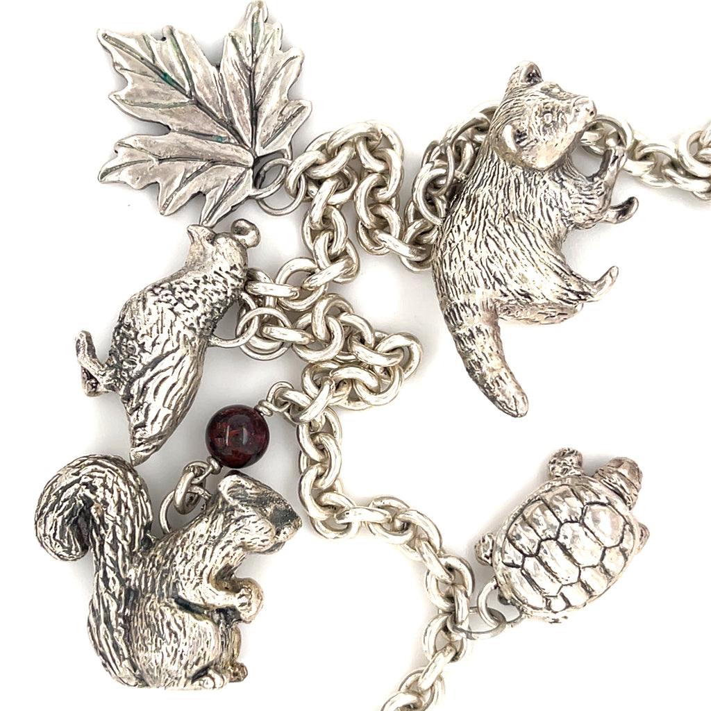 Sterling Silver Chain Necklace with Woodland Critters Charm Pendant, Length 21"