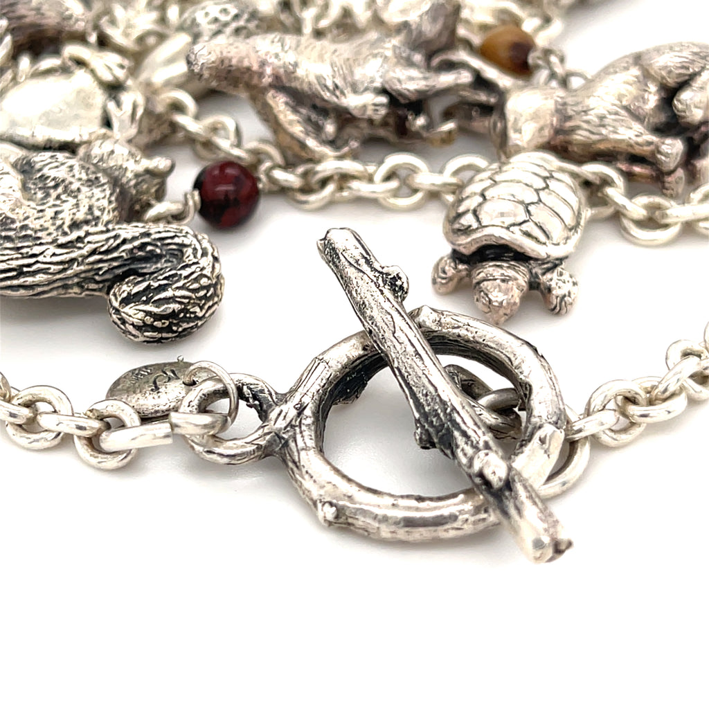 Sterling Silver Chain Necklace with Woodland Critters Charm Pendant, Length 21"