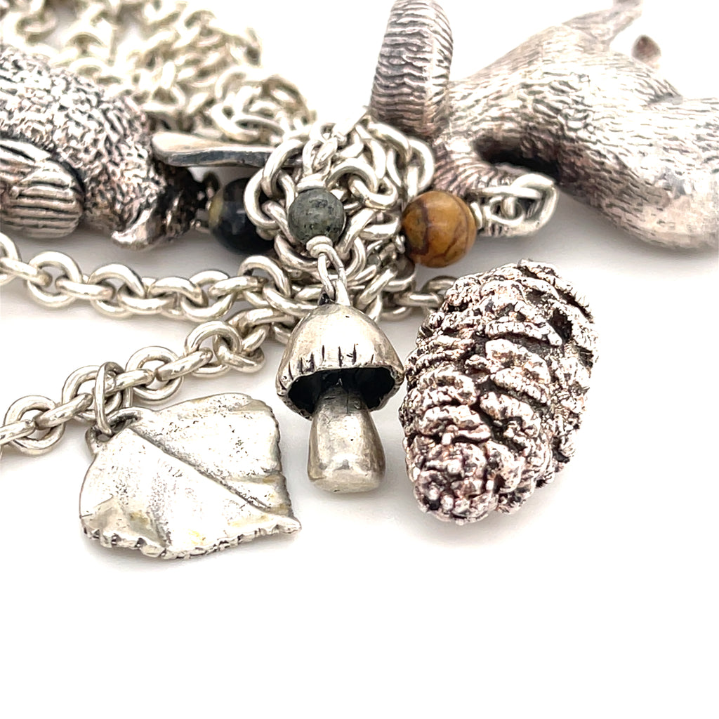 Sterling Silver Chain Necklace with Woodland Critters Charm Pendant, Length 30"