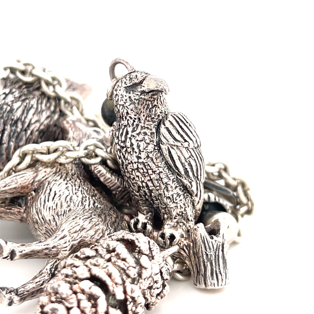 Sterling Silver Chain Necklace with Woodland Critters Charm Pendant, Length 30"