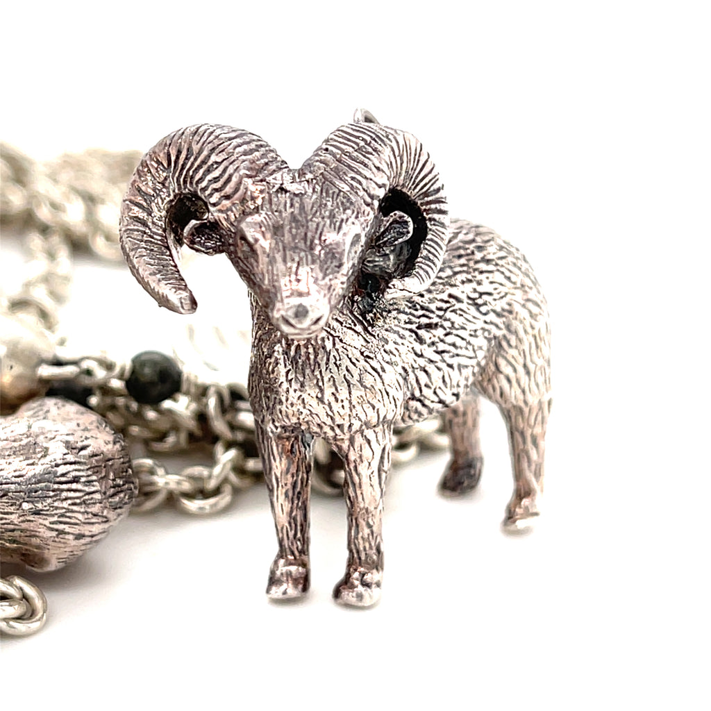 Sterling Silver Chain Necklace with Woodland Critters Charm Pendant, Length 30"