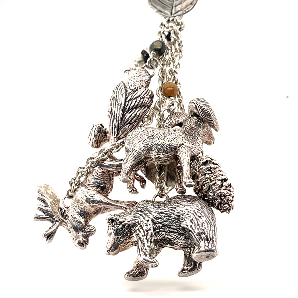 Sterling Silver Chain Necklace with Woodland Critters Charm Pendant, Length 30"