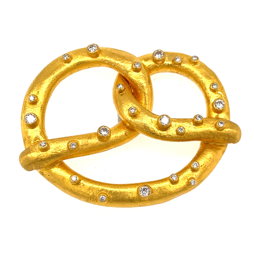 Yossi Harari 24k Gold & 0.52ct Diamond Salted Pretzel Pendant, Carrie Bradshaw "Sex and the City"