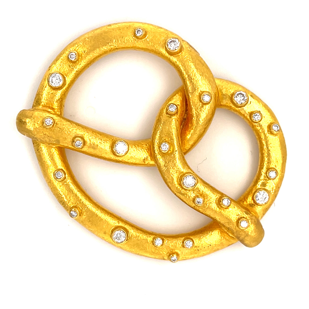 Yossi Harari 24k Gold & 0.52ct Diamond Salted Pretzel Pendant, Carrie Bradshaw "Sex and the City"