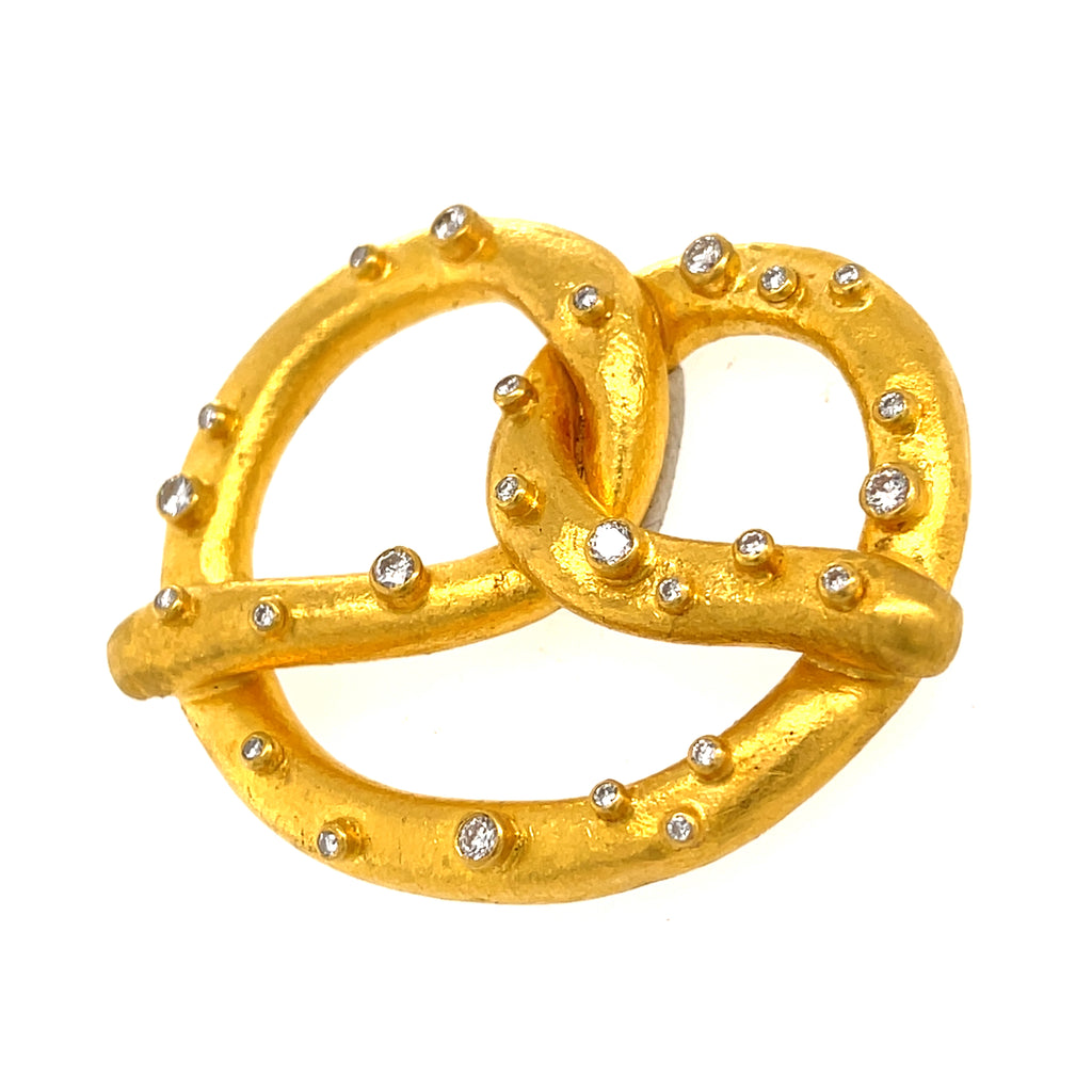Yossi Harari 24k Gold & 0.52ct Diamond Salted Pretzel Pendant, Carrie Bradshaw "Sex and the City"