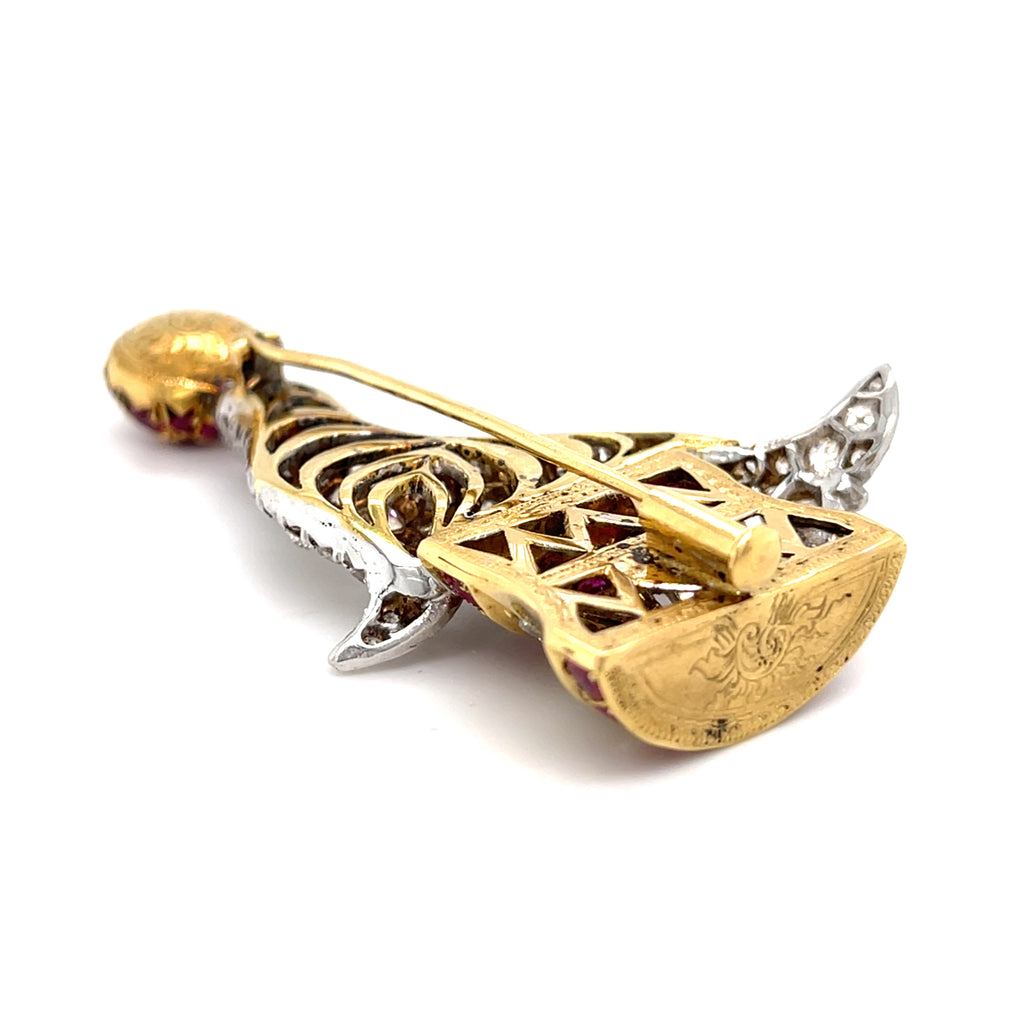 Tiffany & Co. 18k Gold/Platinum Performing Seal Brooch w/ 4.5ct Diamond, 2.2ct Ruby