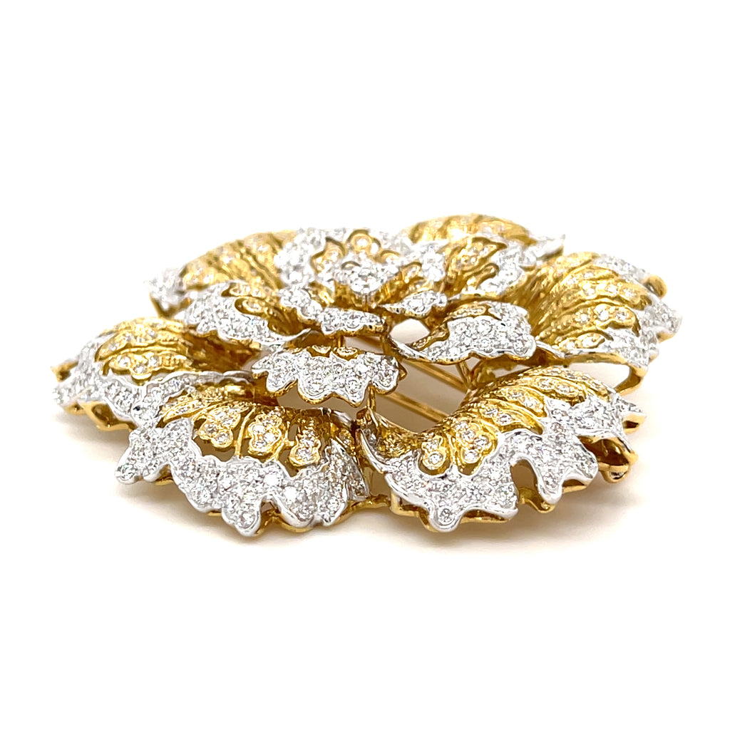 18k Two-Tone (White/Yellow) Gold & 4.15ct Diamonds Large Flower Brooch