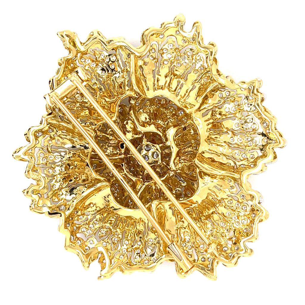 18k Two-Tone (White/Yellow) Gold & 4.15ct Diamonds Large Flower Brooch