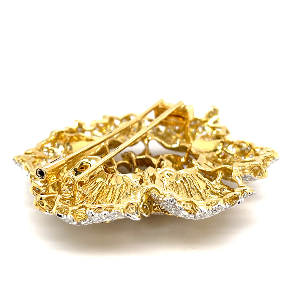 18k Two-Tone (White/Yellow) Gold & 4.15ct Diamonds Large Flower Brooch