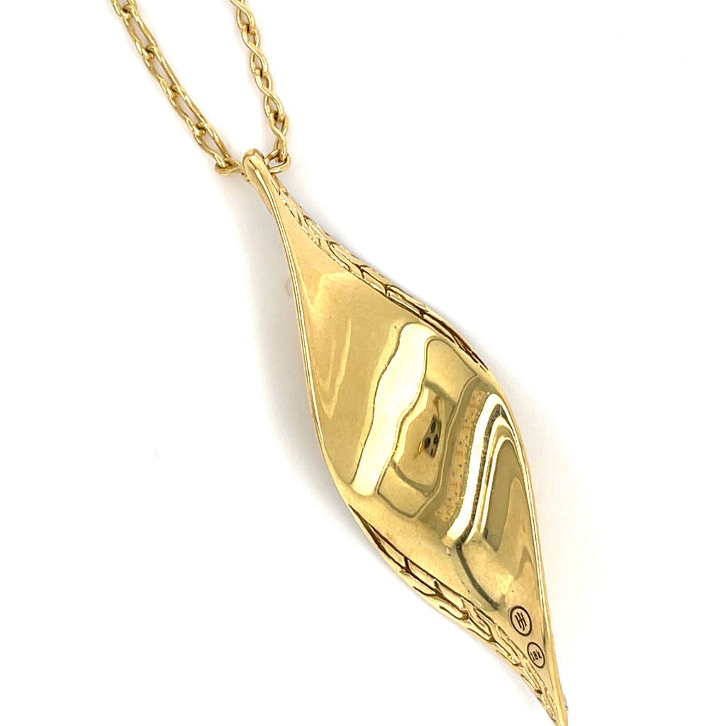 John Hardy 18k Gold Classic Chain & Wave Pendant Necklace w/ 0.20ct Diamonds, Length 36"