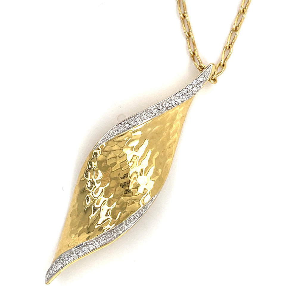 John Hardy 18k Gold Classic Chain & Wave Pendant Necklace w/ 0.20ct Diamonds, Length 36"