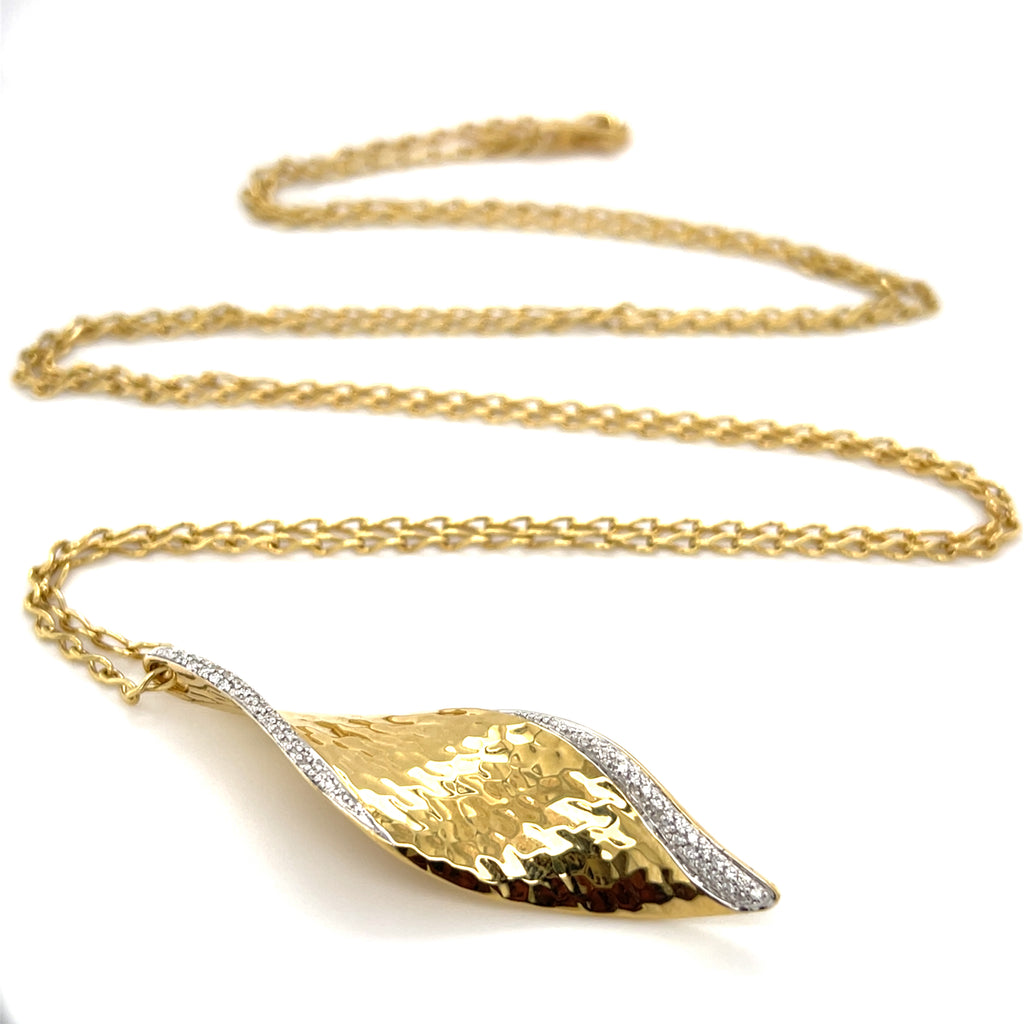 John Hardy 18k Gold Classic Chain & Wave Pendant Necklace w/ 0.20ct Diamonds, Length 36"