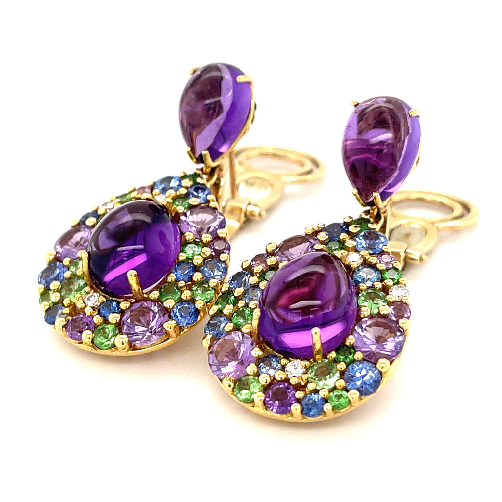 Roberto Casarin 18k Yellow Gold Multi-Gem Earring and Ring Set Size 7