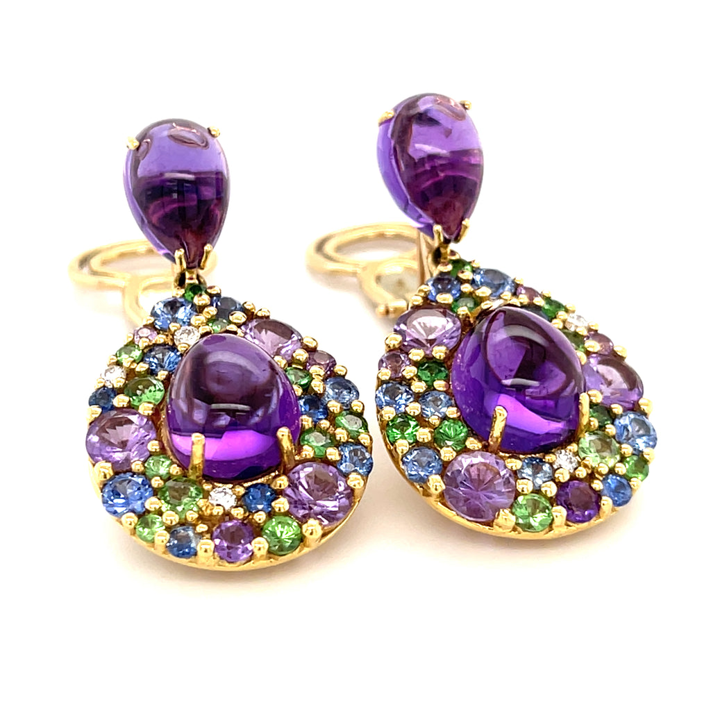 Roberto Casarin 18k Yellow Gold Multi-Gem Earring and Ring Set Size 7