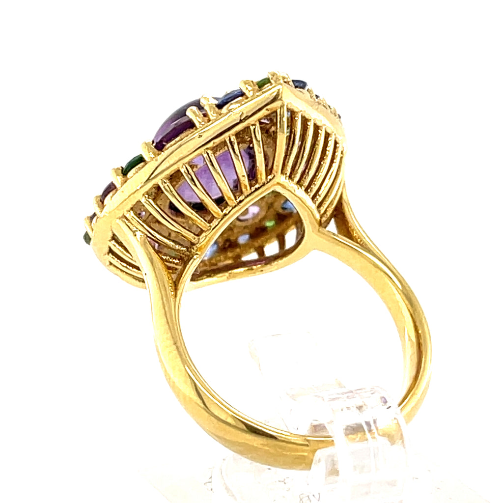 Roberto Casarin 18k Yellow Gold Multi-Gem Earring and Ring Set Size 7