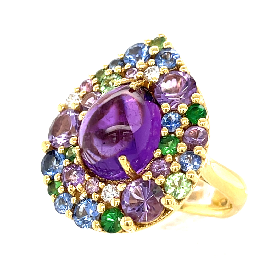 Roberto Casarin 18k Yellow Gold Multi-Gem Earring and Ring Set Size 7