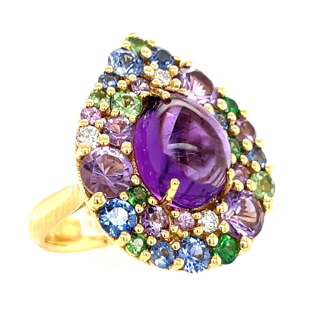 Roberto Casarin 18k Yellow Gold Multi-Gem Earring and Ring Set Size 7