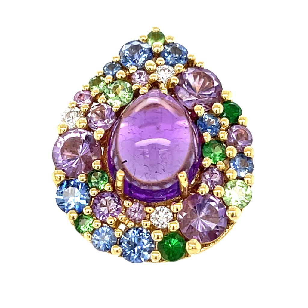 Roberto Casarin 18k Yellow Gold Multi-Gem Earring and Ring Set Size 7