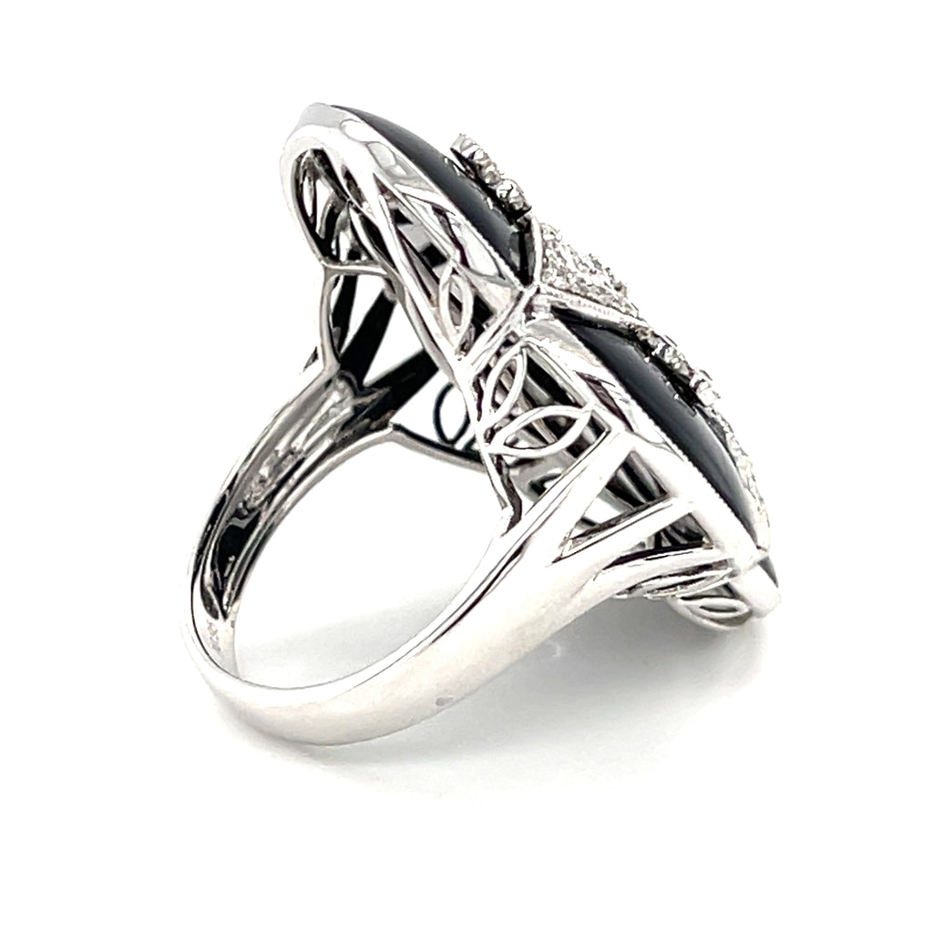 18k White Gold & Black Onyx Plaque Ring w/ 1.65ct Diamonds, Size 7