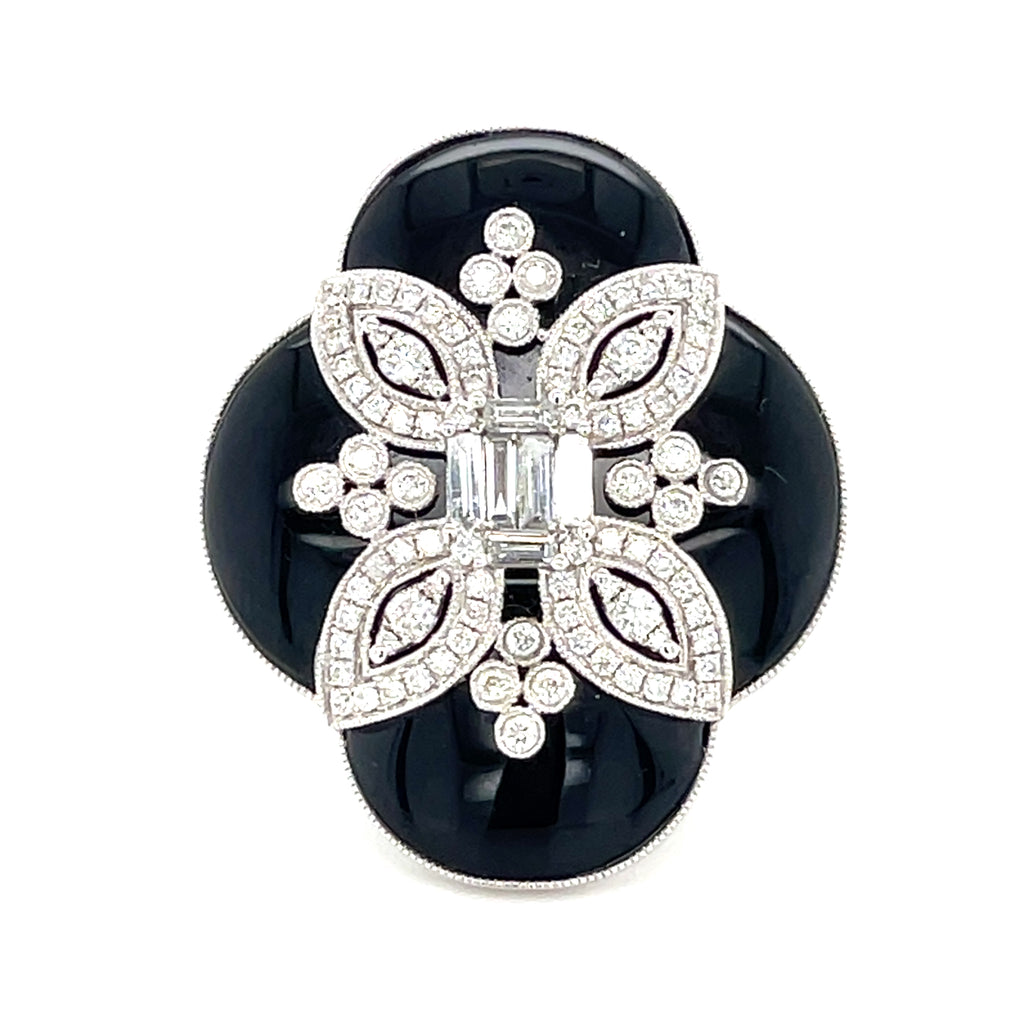 18k White Gold & Black Onyx Plaque Ring w/ 1.65ct Diamonds, Size 7