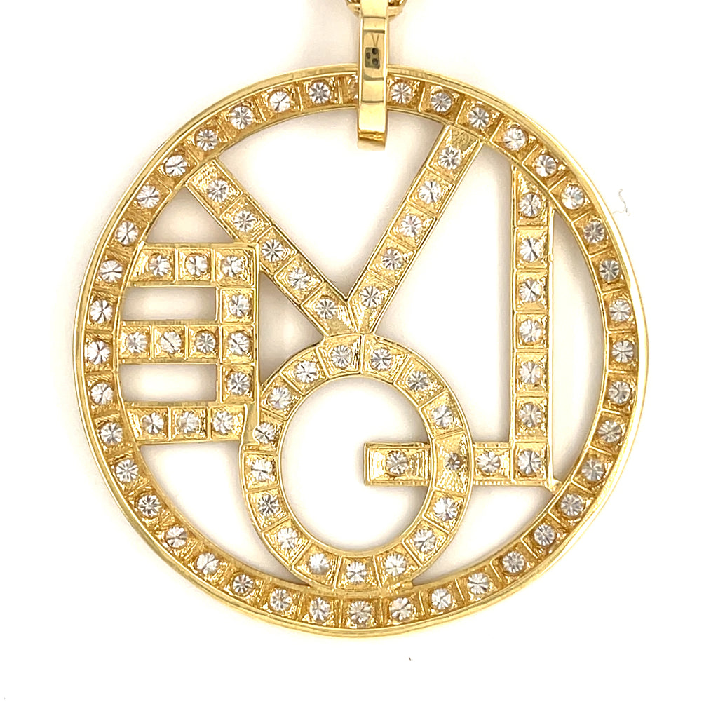 18k Yellow Gold "LOVE" Disk Pendant Necklace w/ 6.96ct Diamond Accents, Length 34"