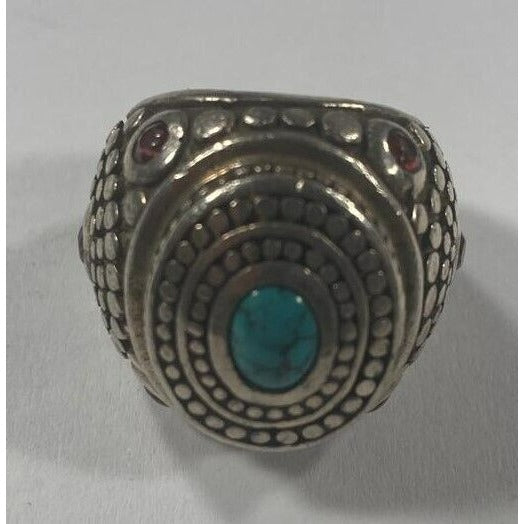 Silver Turquoise Ring Signed "Jalan" Gorgeous Dot Texture Size 7