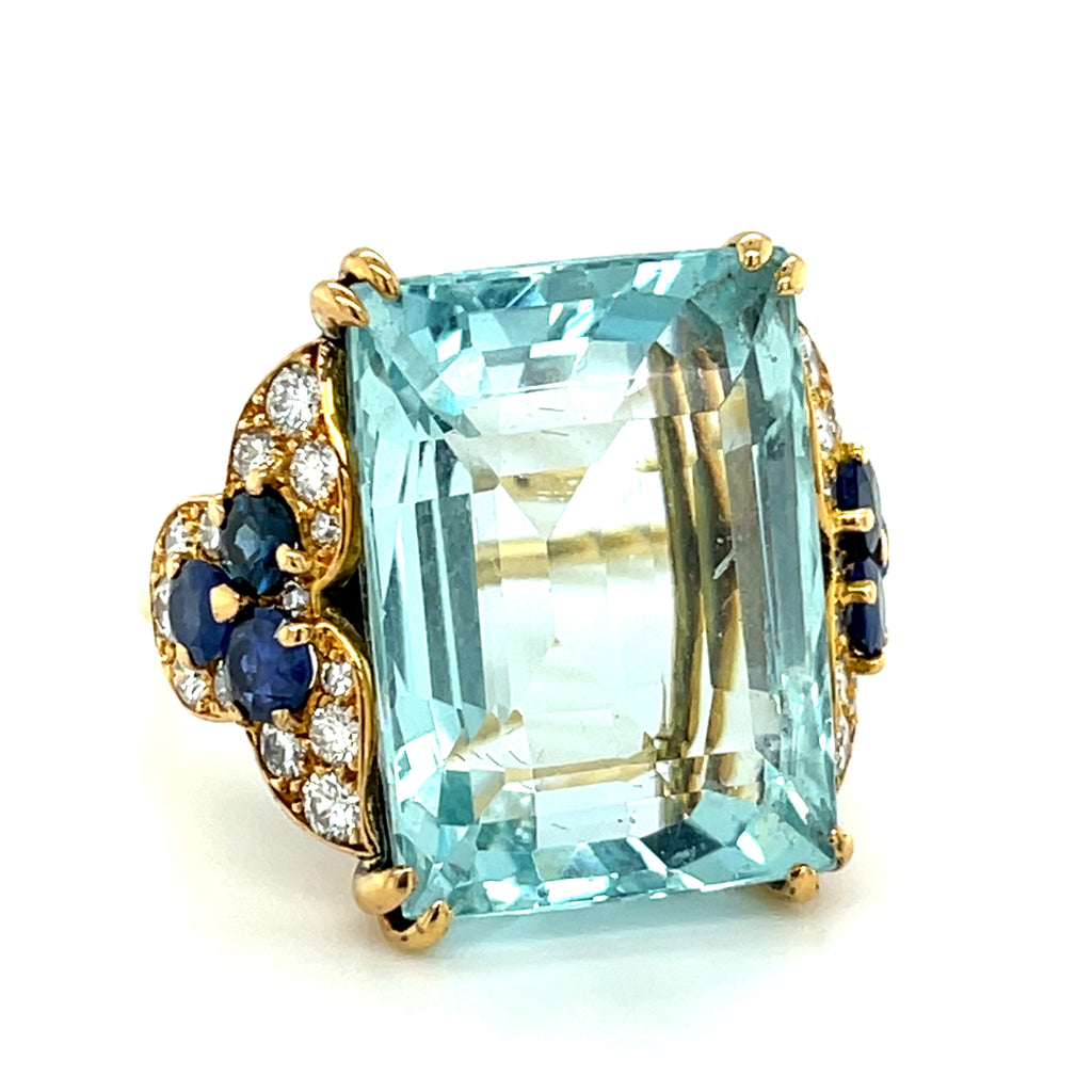 Monture Cartier Vintage Aquamarine Solitaire Ring in 18k Yellow Gold Size 7.5