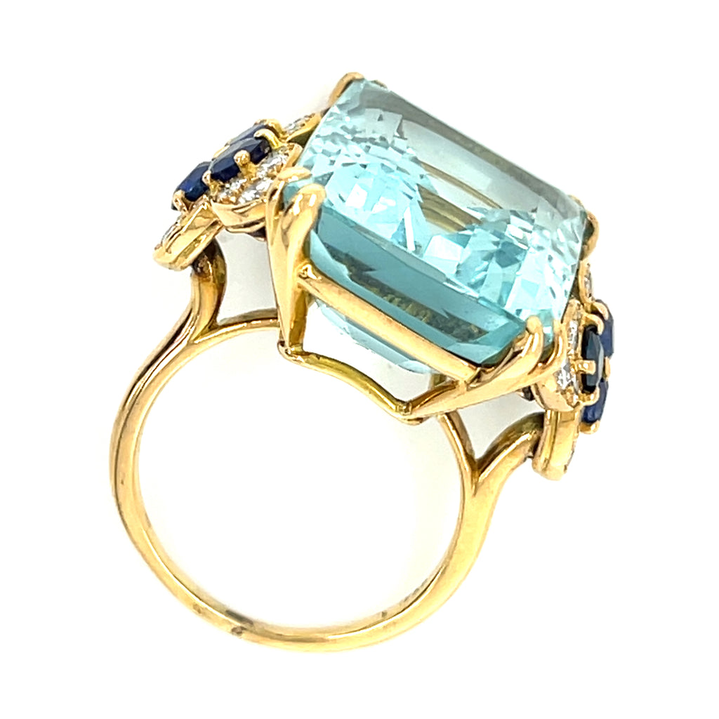 Monture Cartier Vintage Aquamarine Solitaire Ring in 18k Yellow Gold Size 7.5