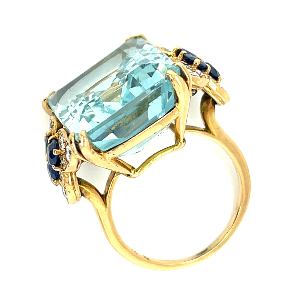 Monture Cartier Vintage Aquamarine Solitaire Ring in 18k Yellow Gold Size 7.5