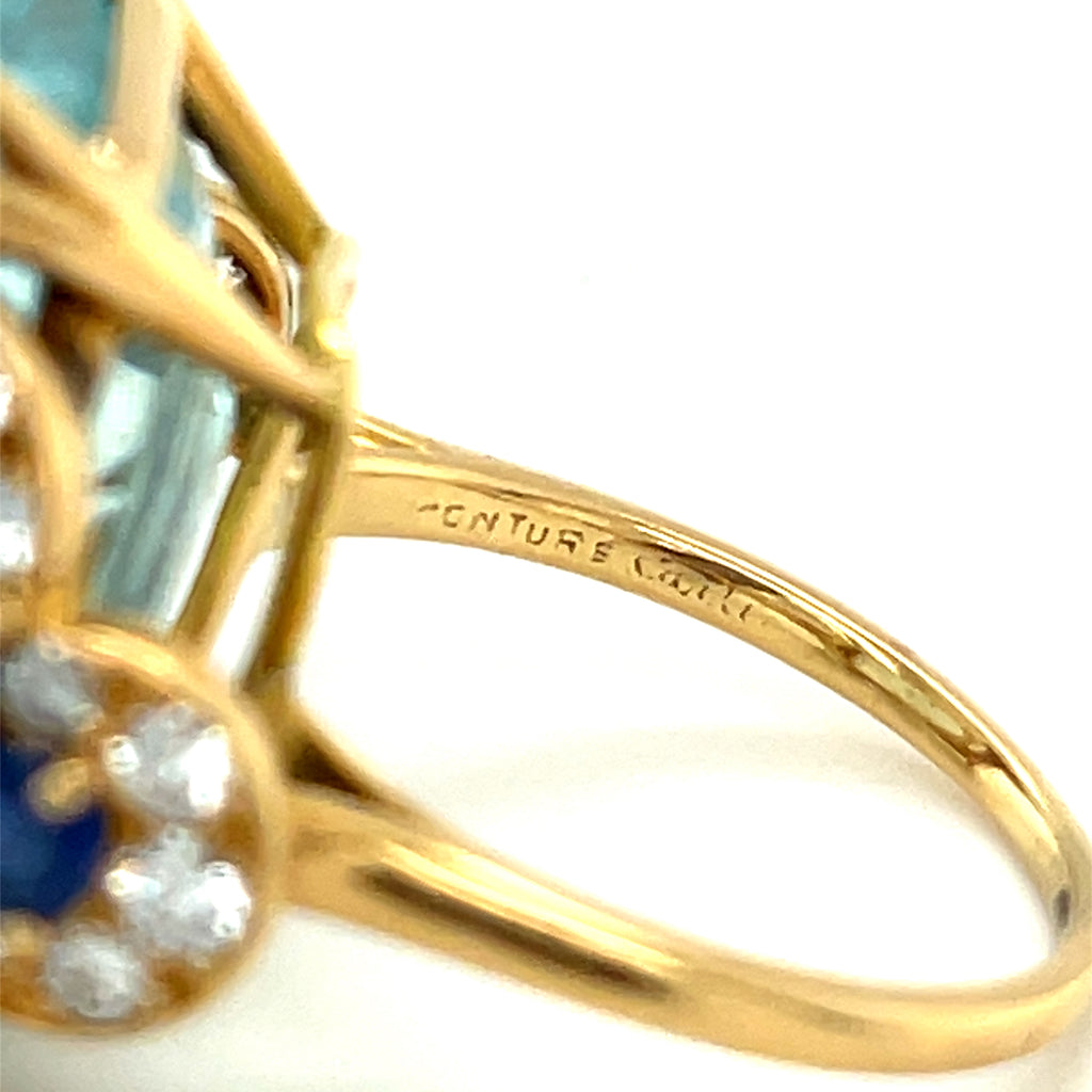 Monture Cartier Vintage Aquamarine Solitaire Ring in 18k Yellow Gold Size 7.5