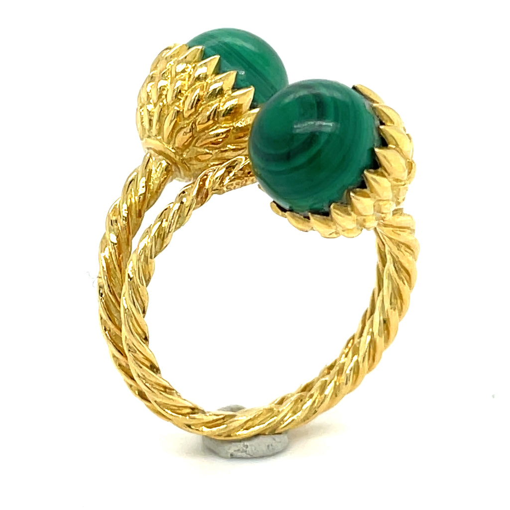 Tiffany & Co Jean Schlumberger 18k Yellow Gold Malachite Acorn Bypass Ring Sz 8