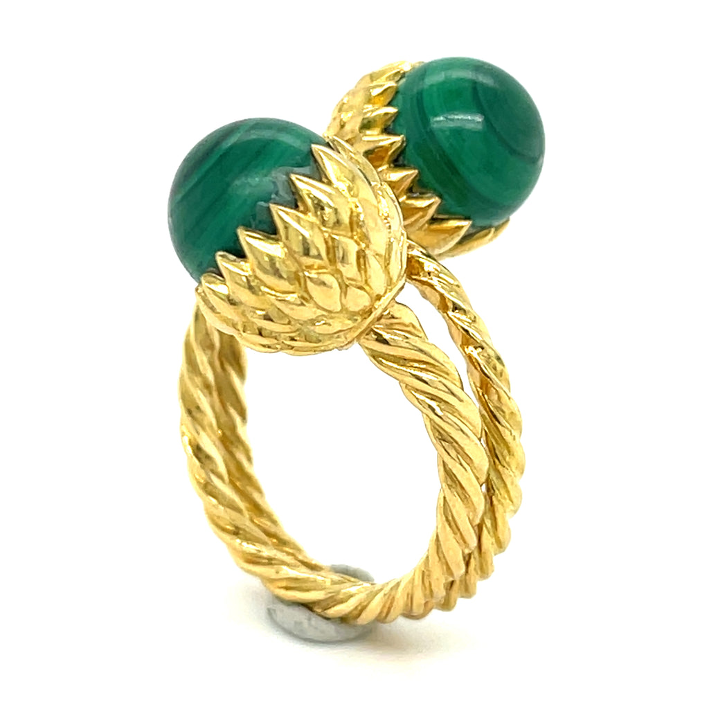 Tiffany & Co Jean Schlumberger 18k Yellow Gold Malachite Acorn Bypass Ring Sz 8