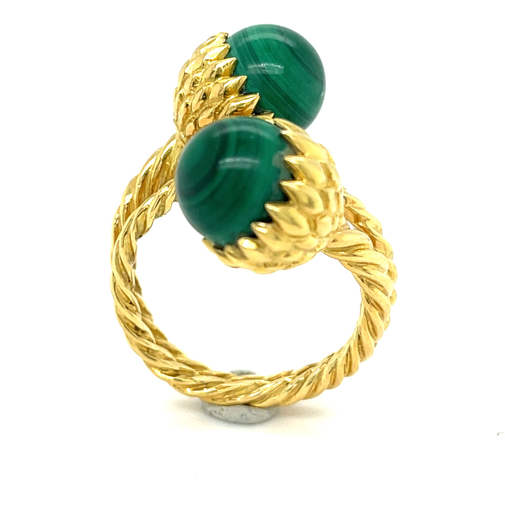 Tiffany & Co Jean Schlumberger 18k Yellow Gold Malachite Acorn Bypass Ring Sz 8