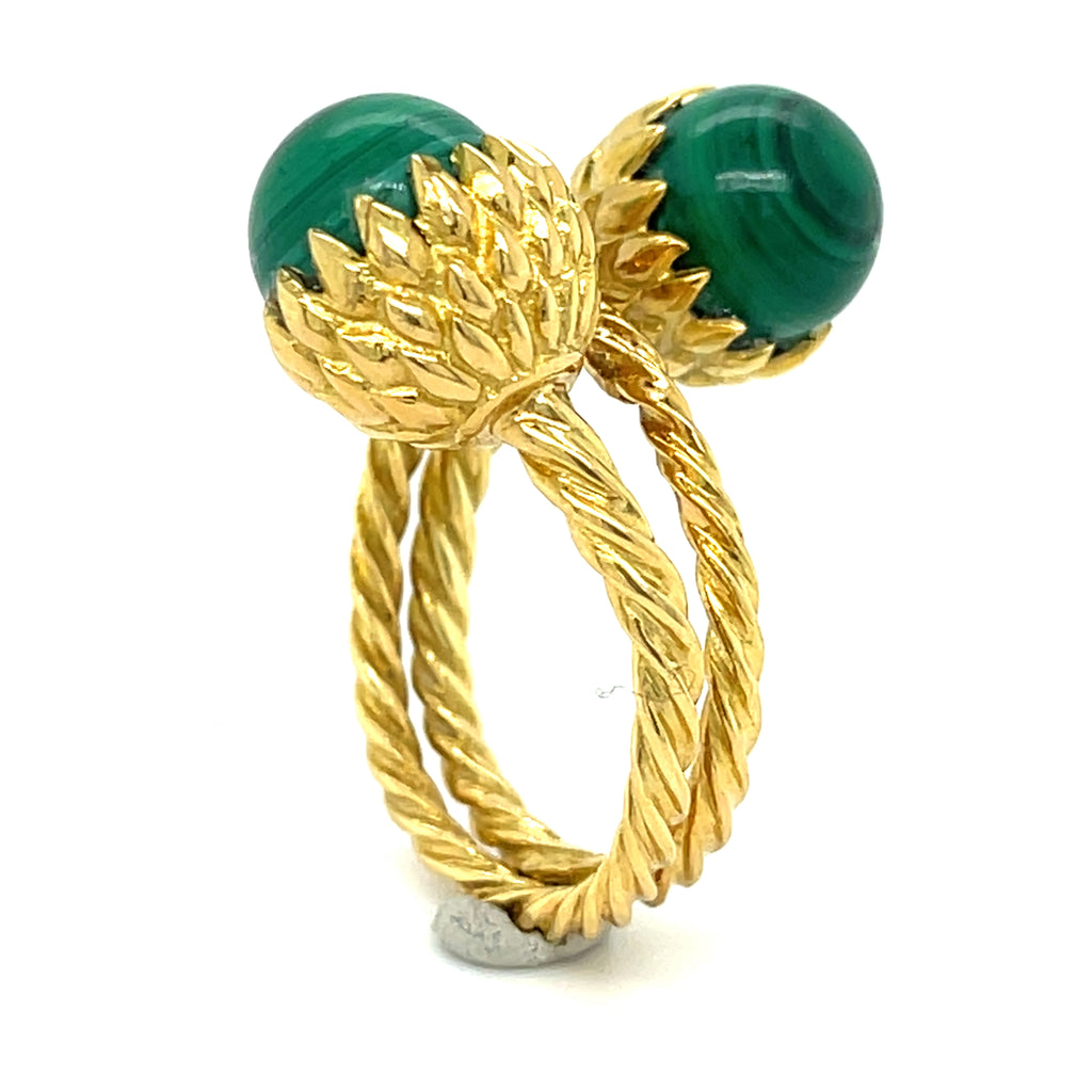 Tiffany & Co Jean Schlumberger 18k Yellow Gold Malachite Acorn Bypass Ring Sz 8