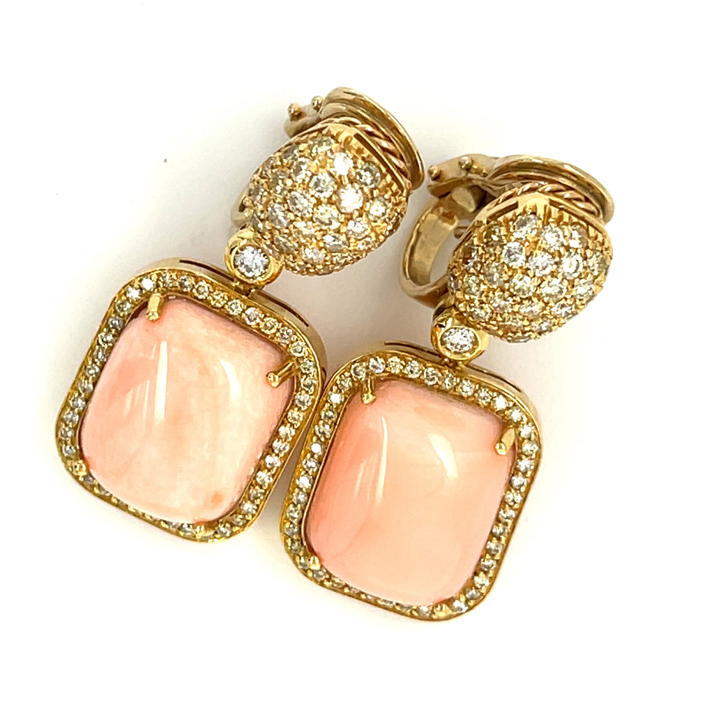 Roberto Casarin 18k Yellow Gold Coral Drop Earrings 1.75 ct Diamond Accents