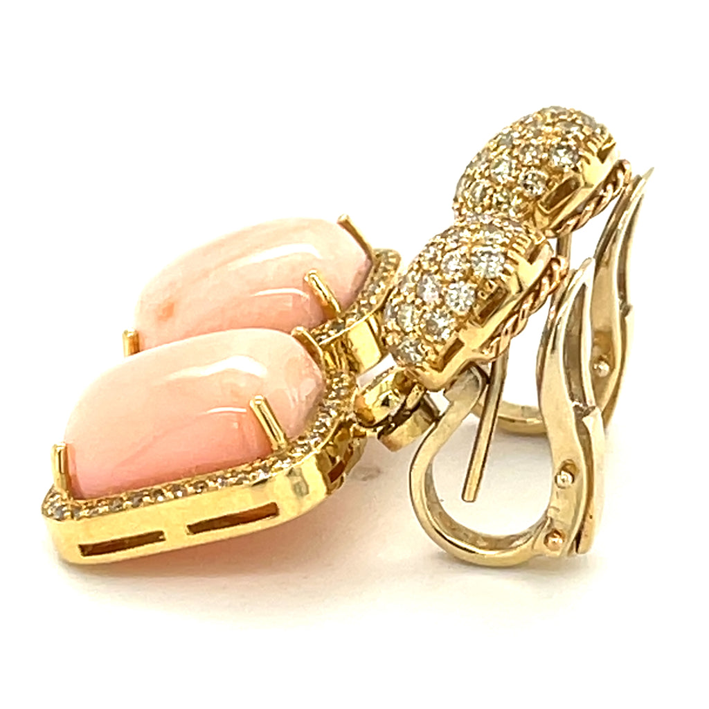 Roberto Casarin 18k Yellow Gold Coral Drop Earrings 1.75 ct Diamond Accents