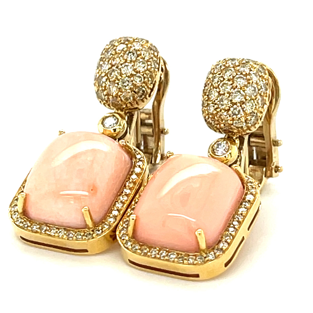 Roberto Casarin 18k Yellow Gold Coral Drop Earrings 1.75 ct Diamond Accents