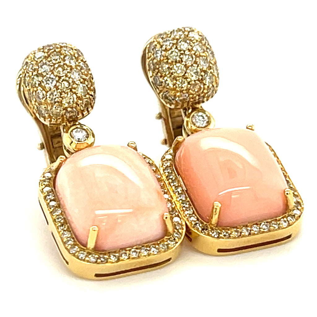 Roberto Casarin 18k Yellow Gold Coral Drop Earrings 1.75 ct Diamond Accents