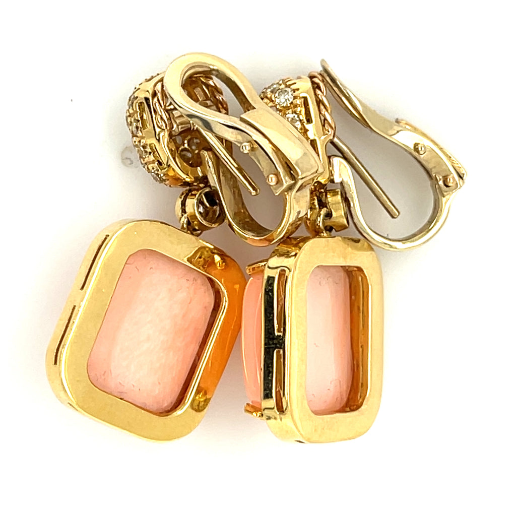Roberto Casarin 18k Yellow Gold Coral Drop Earrings 1.75 ct Diamond Accents