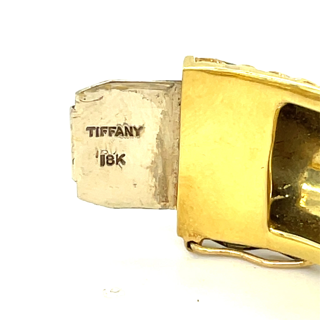 Tiffany & Co. 18k Yellow Gold Green Enamel Harlequin Basketweave Bangle