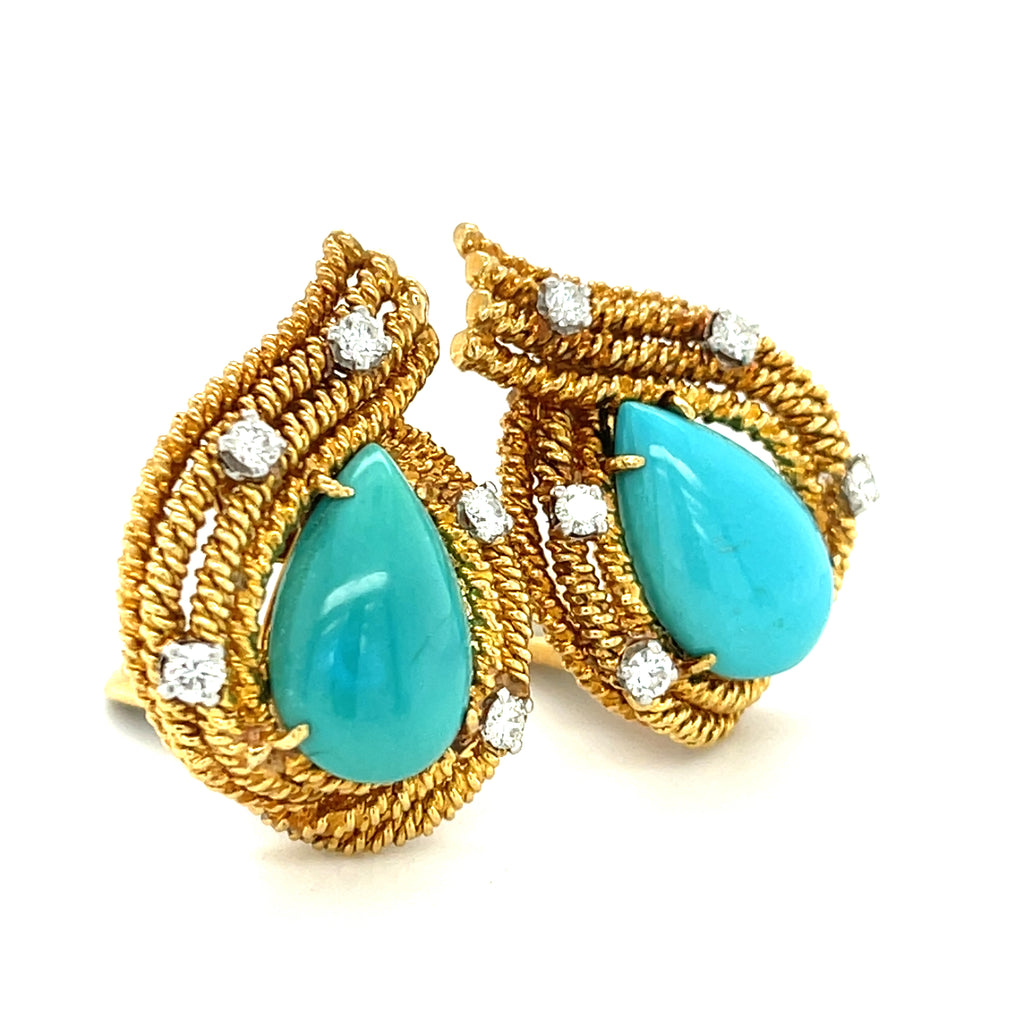 David Webb 18k Rose Gold Turquoise and Diamond Jewelry Suite