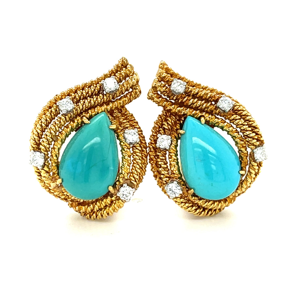 David Webb 18k Rose Gold Turquoise and Diamond Jewelry Suite