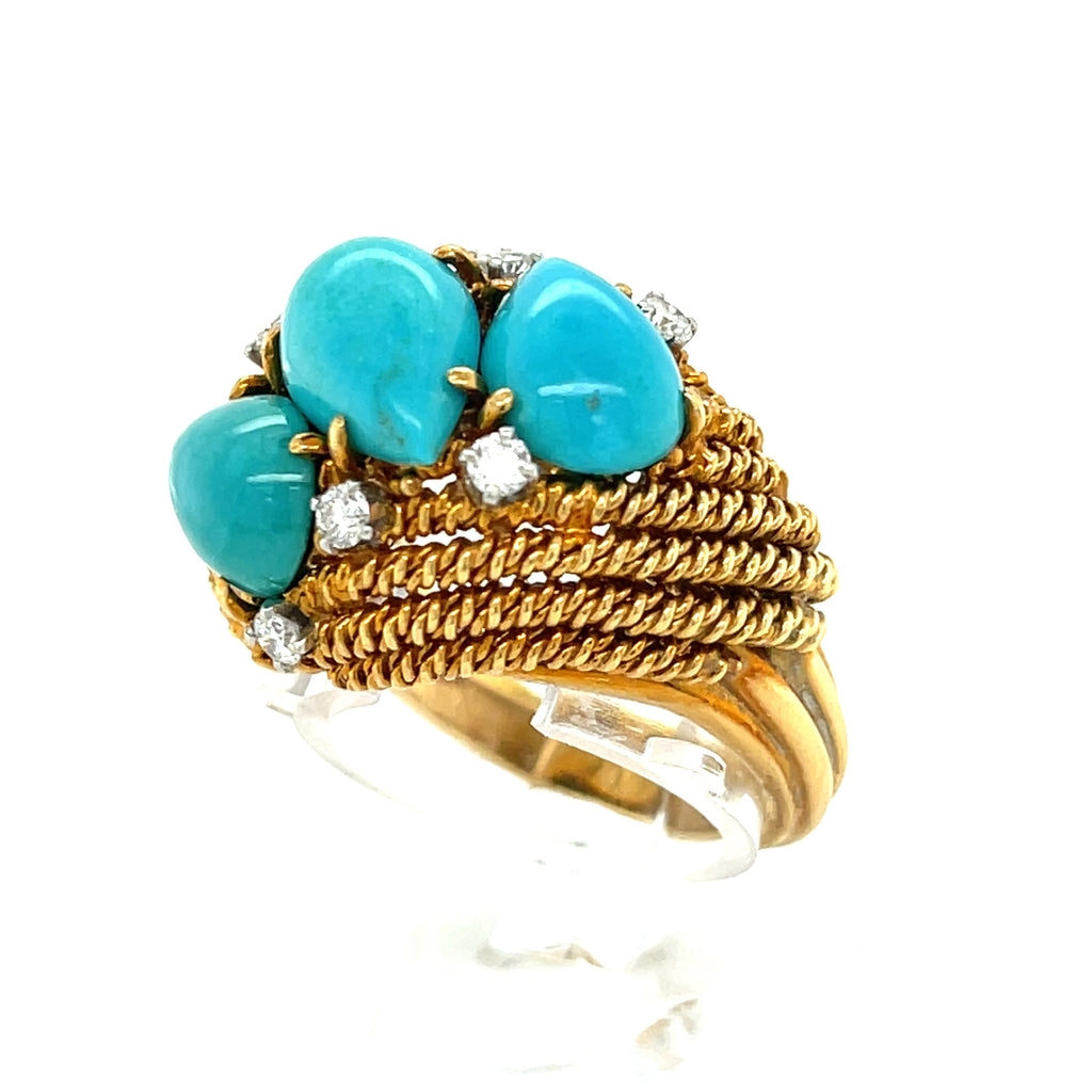 David Webb 18k Rose Gold Turquoise and Diamond Jewelry Suite